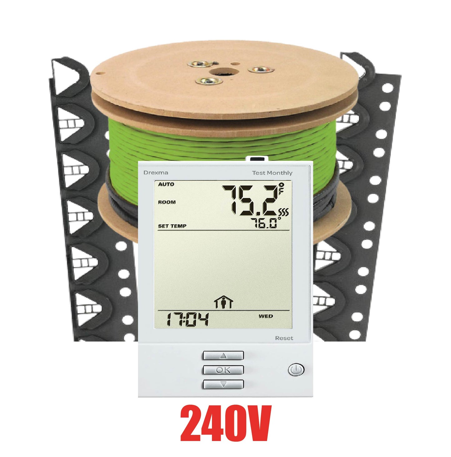 WarmAll 240V Floor Heating System Package With Floor Guides With Programmable Thermostat And Accessories