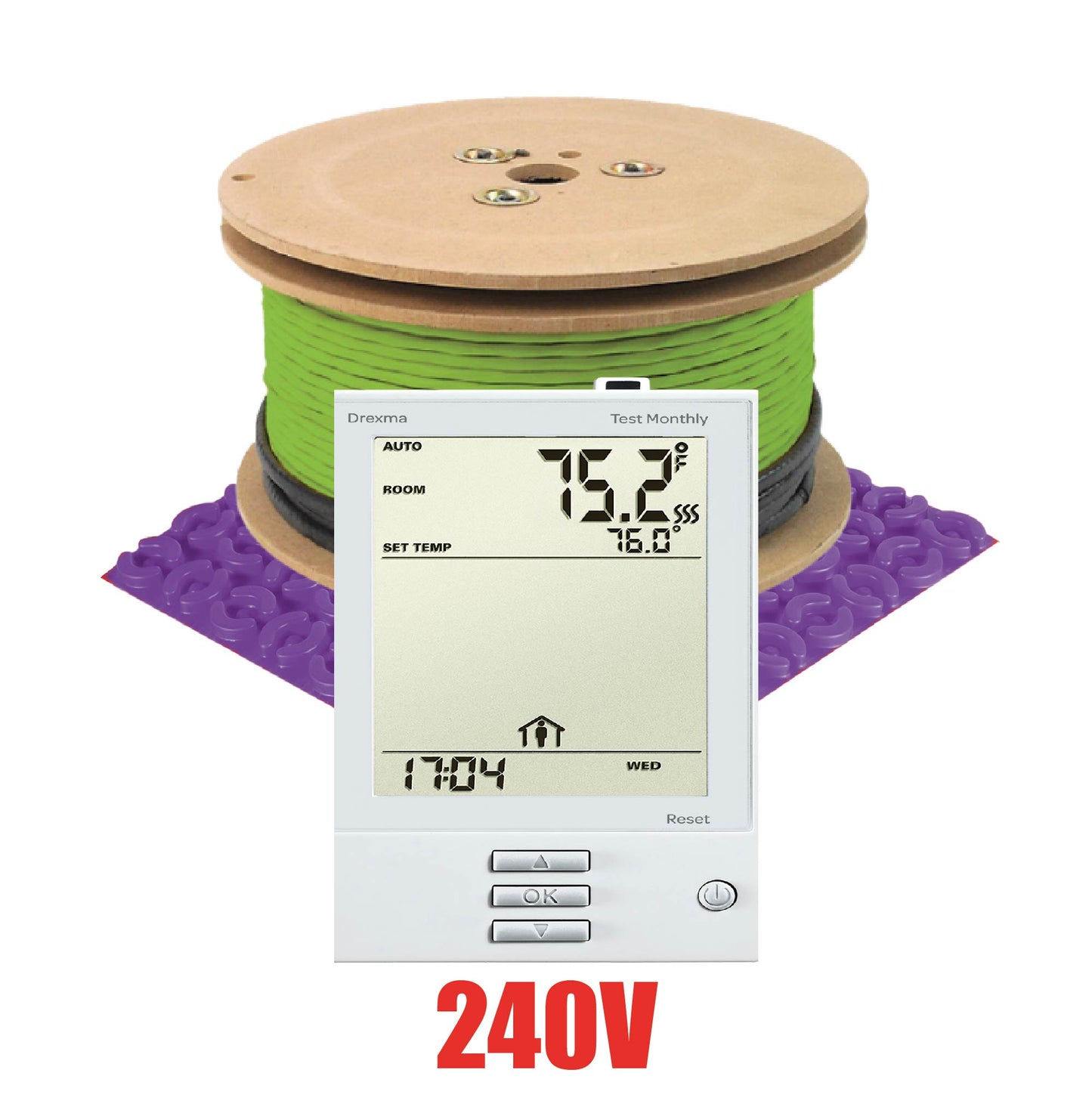 Ensemble de chauffage au sol WarmAll pour membrane 240V avec thermostat programmable et accessoires