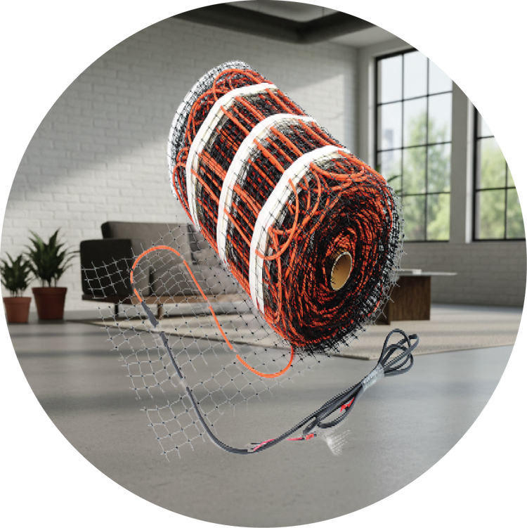 Concrete slab embedded heating cable