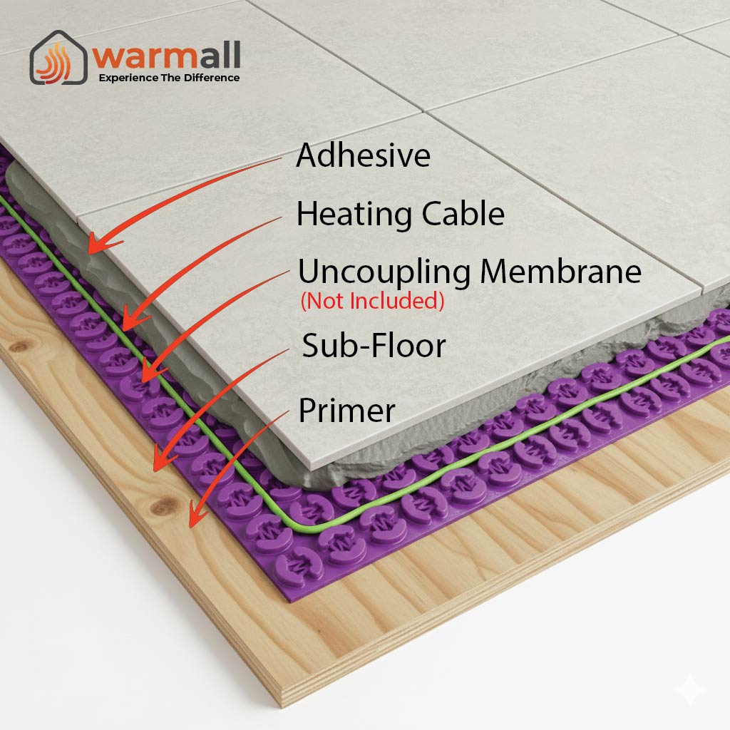 WarmAll 240V Floor Heating System Package For Uncoupling Membrane With UTN5 Non-Programmable Thermostat And Accessories