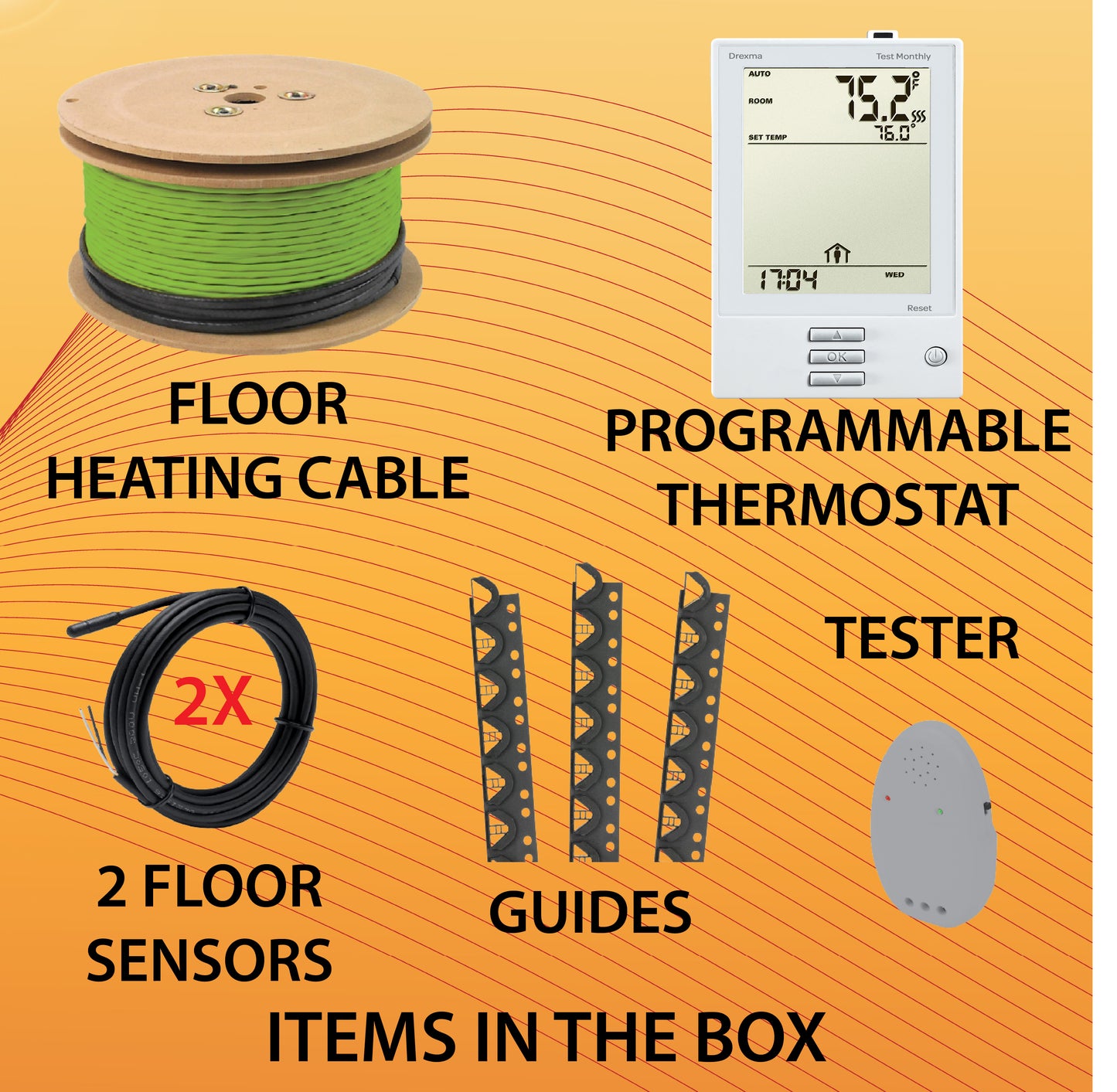 Ensemble de chauffage au sol WarmAll avec guides au sol 120V avec thermostat programmable et accessoires